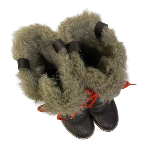 SOREL Herringbone Quilted Brown Winter Waterproof Boots Faux Fur Trim Lined 9us - Picture 5 of 9